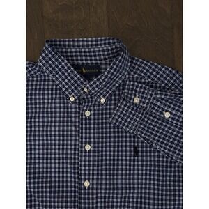 Ralph Lauren Boys Blue Plaid Button Down Long Sleeve Shirt Size L 14-16 Pony